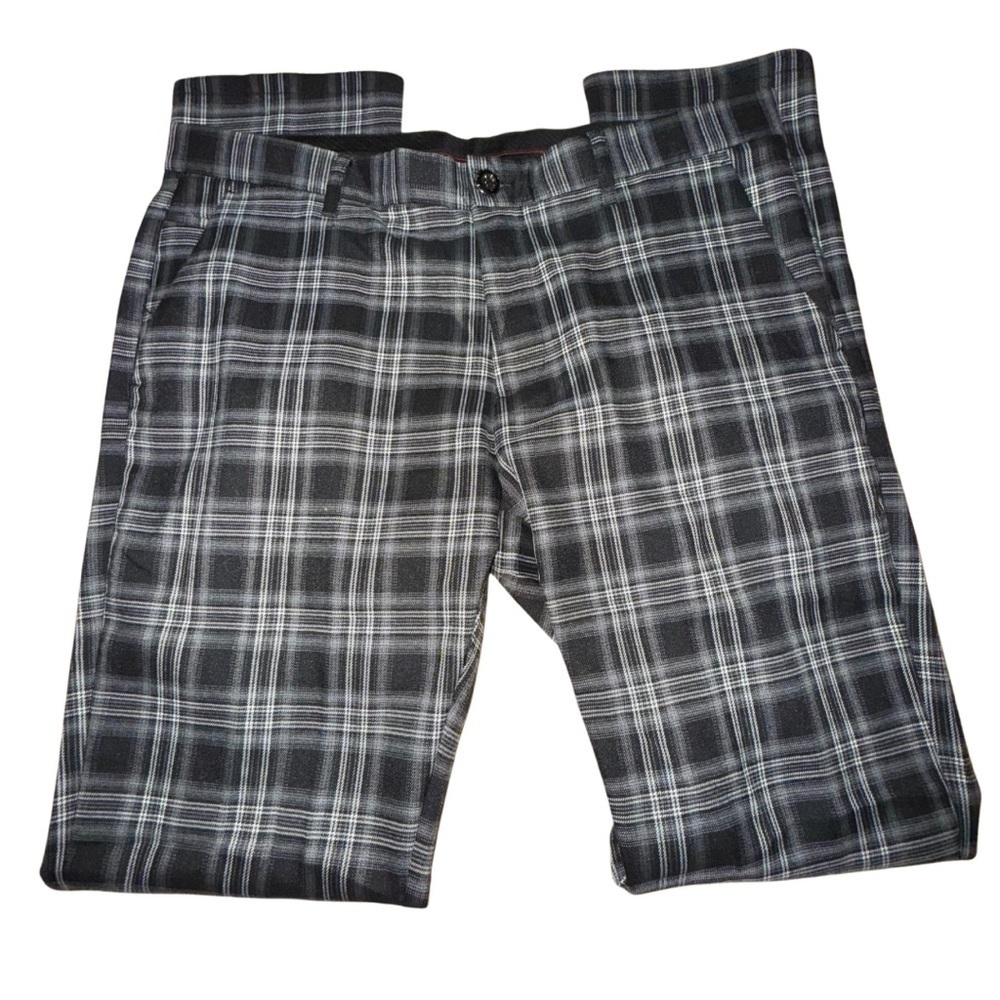 Men's Gray and Black Plaid Dress Pants